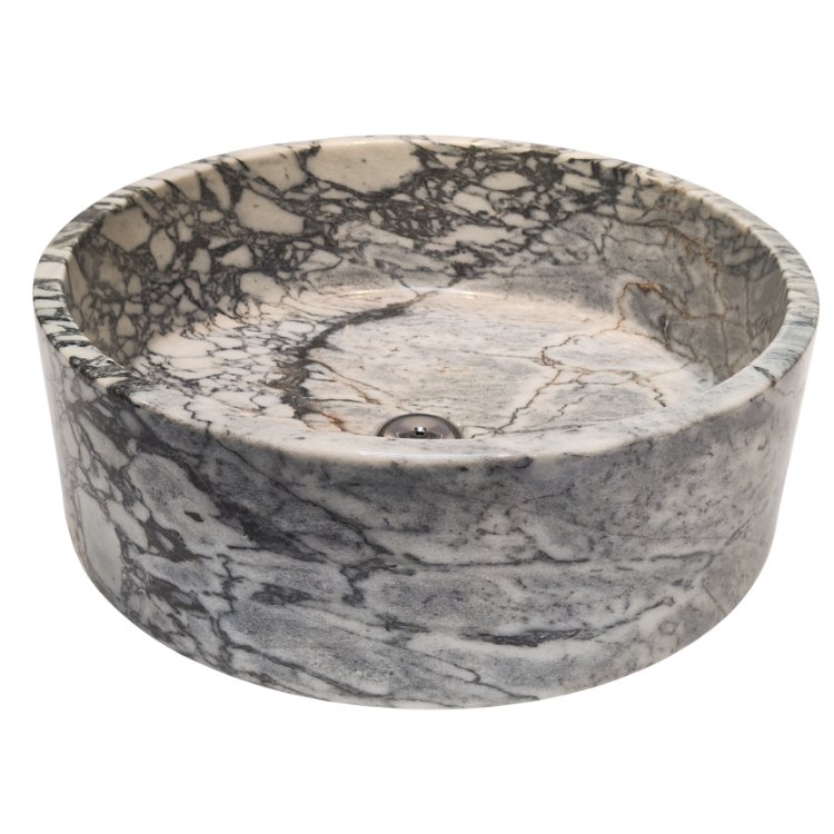 Lavabo Lugano en mármol natural con veta intensa y diseño redondo contemporáneo