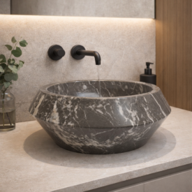 lavabo sanabria marmol natural facetado baño moderno sobre encimera