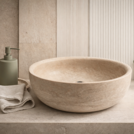 Imagen del lavabo en travertino natural